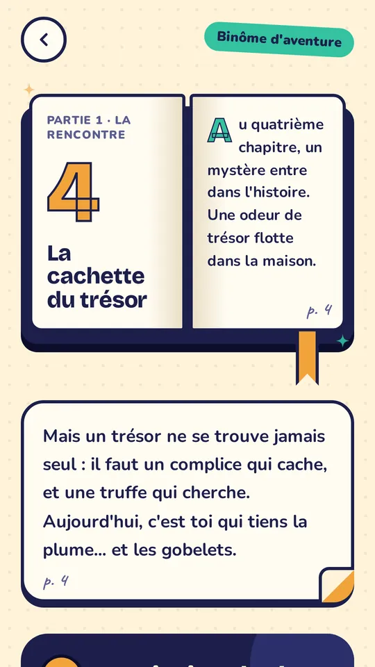Le chapitre 4, La cachette du trésor, dans le livre ouvert