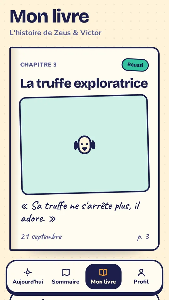 Mon livre : la page du chapitre 3 avec le petit mot